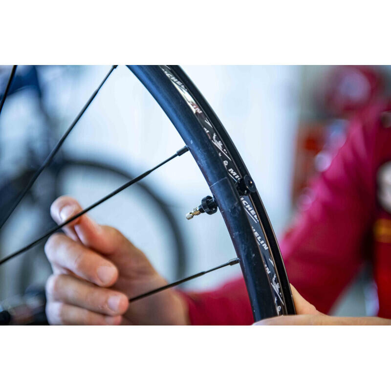 Paire de valves tubeless Presta 40mm  capuchons intégrés avec démonte-obus MICHE 7/7