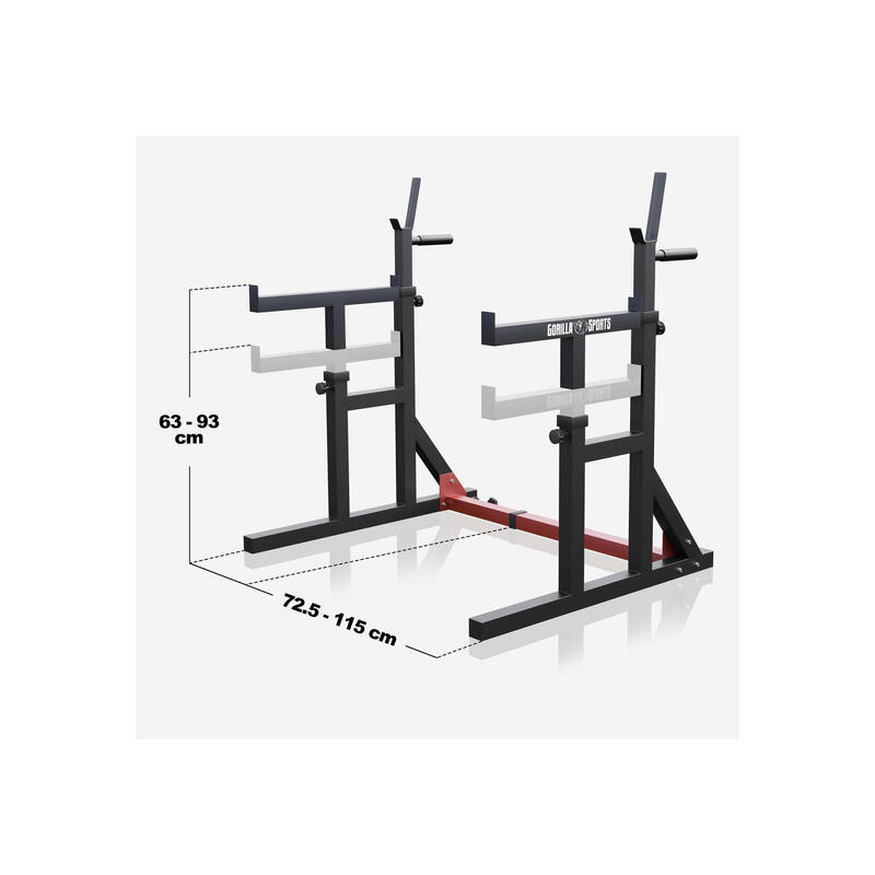 Rack Musculación Sentadillas Ajustable Gorilla Sports  Rojo/Negro