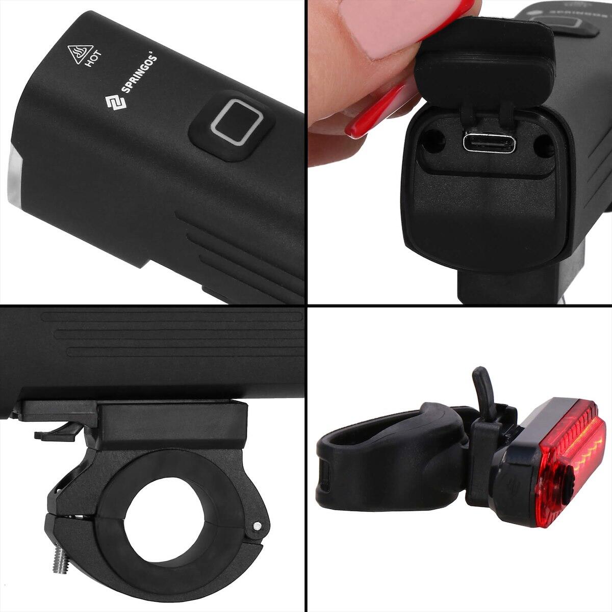 Lampki rowerowe 2 szt. przednia/tylna Springos ładowane USB 5/7