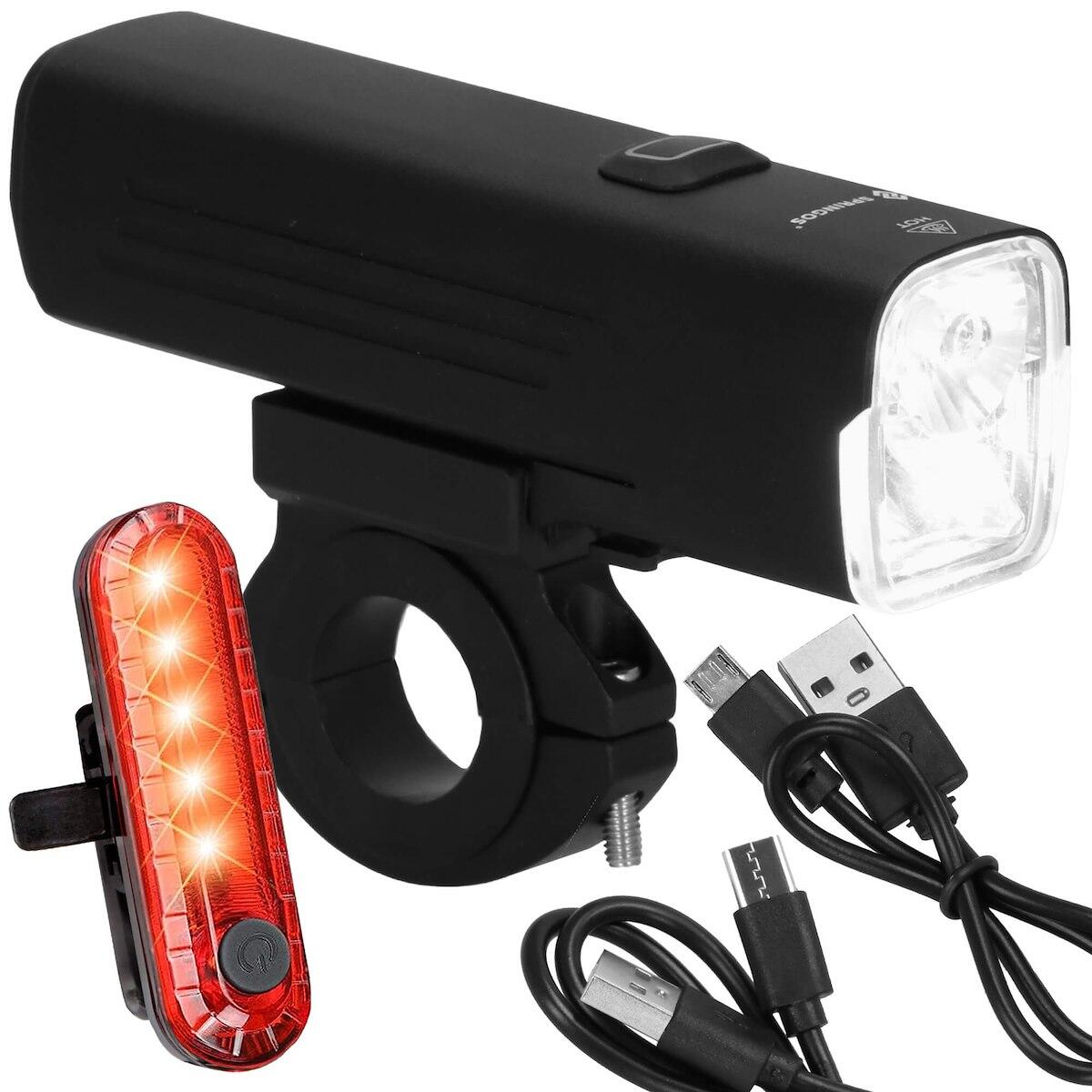 Lampki rowerowe 2 szt. przednia/tylna Springos ładowane USB 1/7