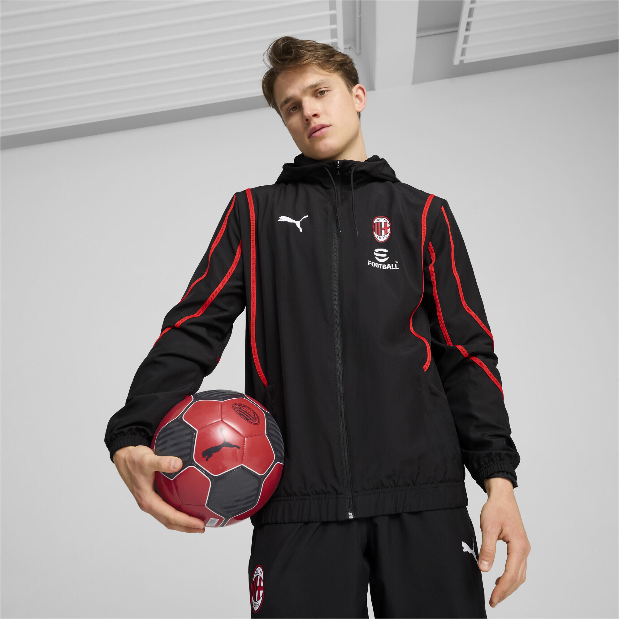 AC Mailand Gewebte Aufwärmjacke Herren PUMA Black For All Time Red 5/7