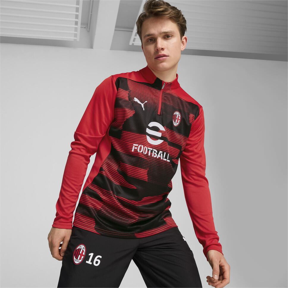 Męska bluza przedmeczowa z zamkiem 1/4 AC Milan PUMA For All Time Red Black