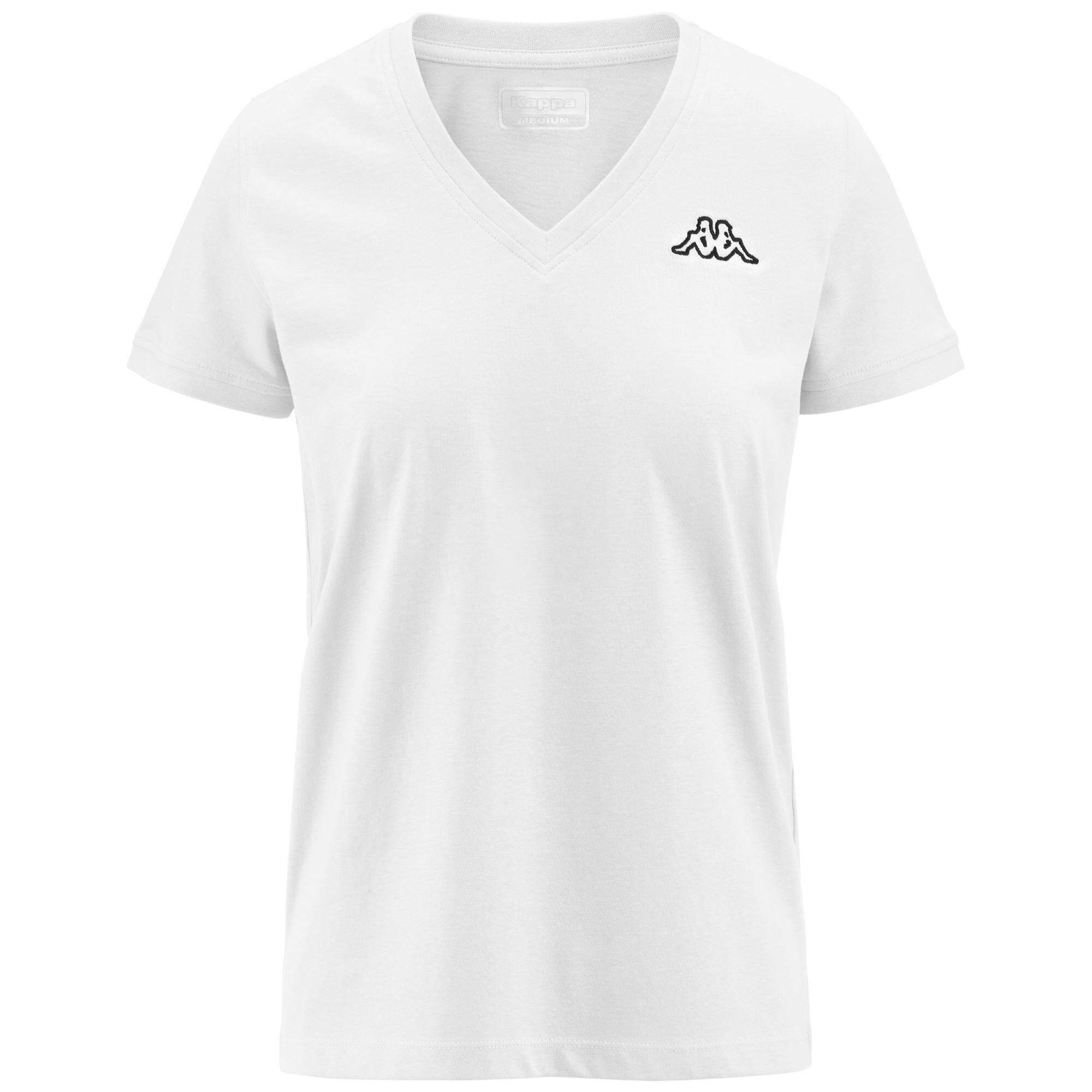 T-shirt com decote em v fitness mulher kappa cabou. Branco