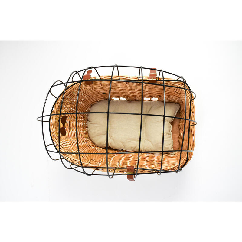 Cesta de mimbre para bicicleta para perro o gato, para fijar al portaequipajes