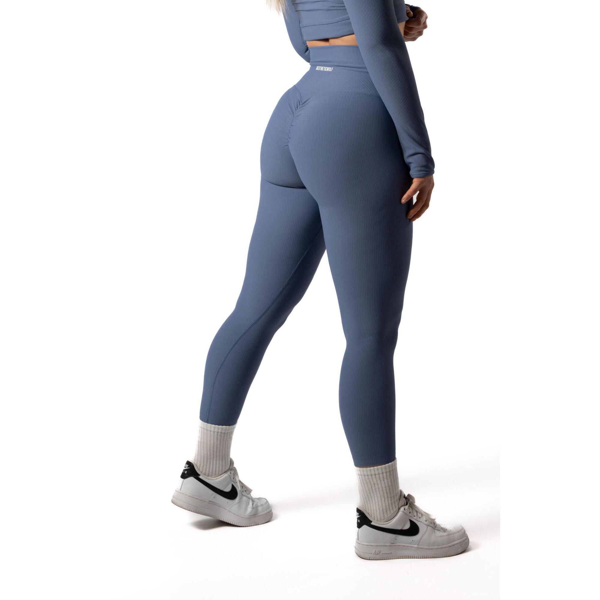 Aesthetic Wolf - Legging Fitness Côtelé Scrunch Sans Coutures Bleu - Legging - Bleu - 36 Xs - Decathlon