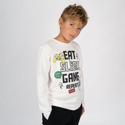 Camiseta manga larga de niño color crudo