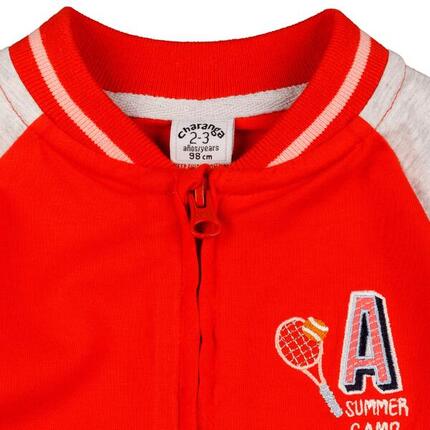 Sudadera roja niña con cremallera y bordado tenis