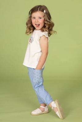 Pantalón niña azul con detalle bordado