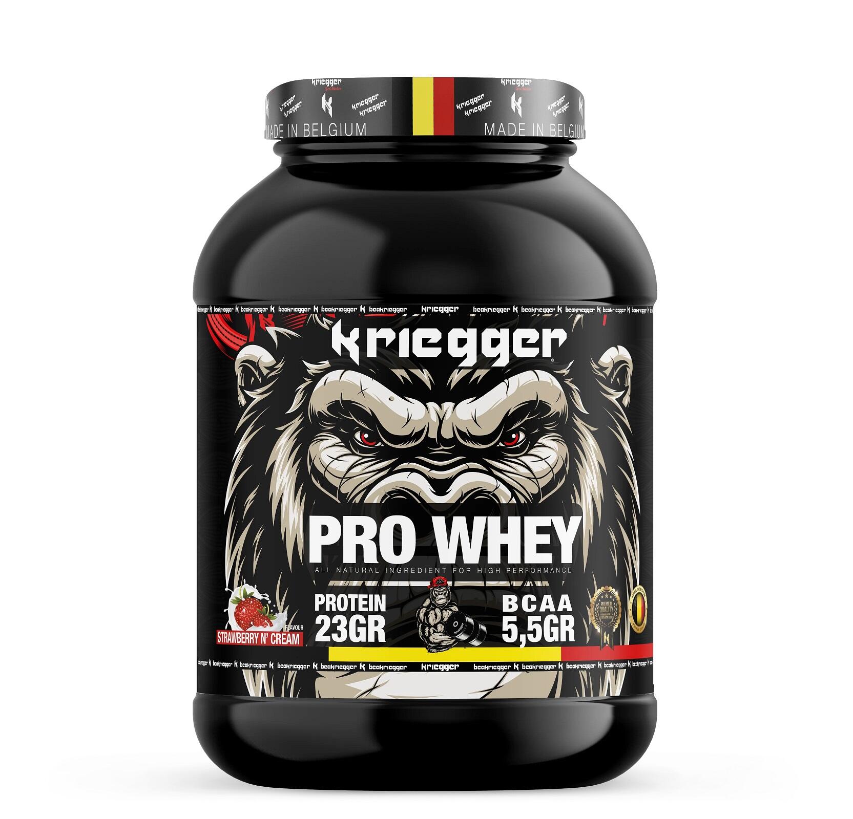 KRIEGGER SPORT NUTRITION Protéine Pro Whey echt eiwit aardbei en room smaak 2000GR