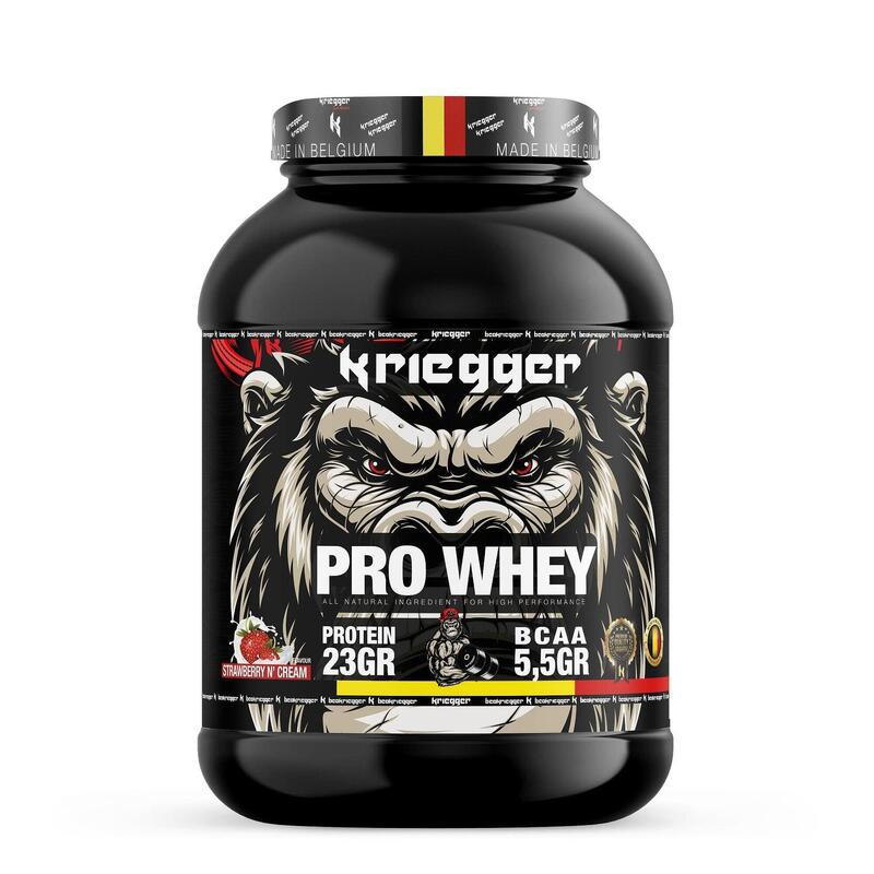 Protéine Pro Whey véritable goût fraise et crème 2000Gr