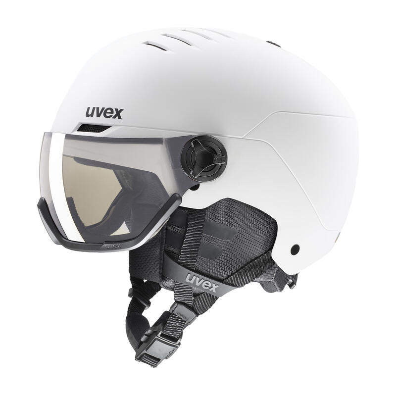 Kask narciarski UVEX Wanted Visor Pro V white matt/variomatc smoke 54-58 cm