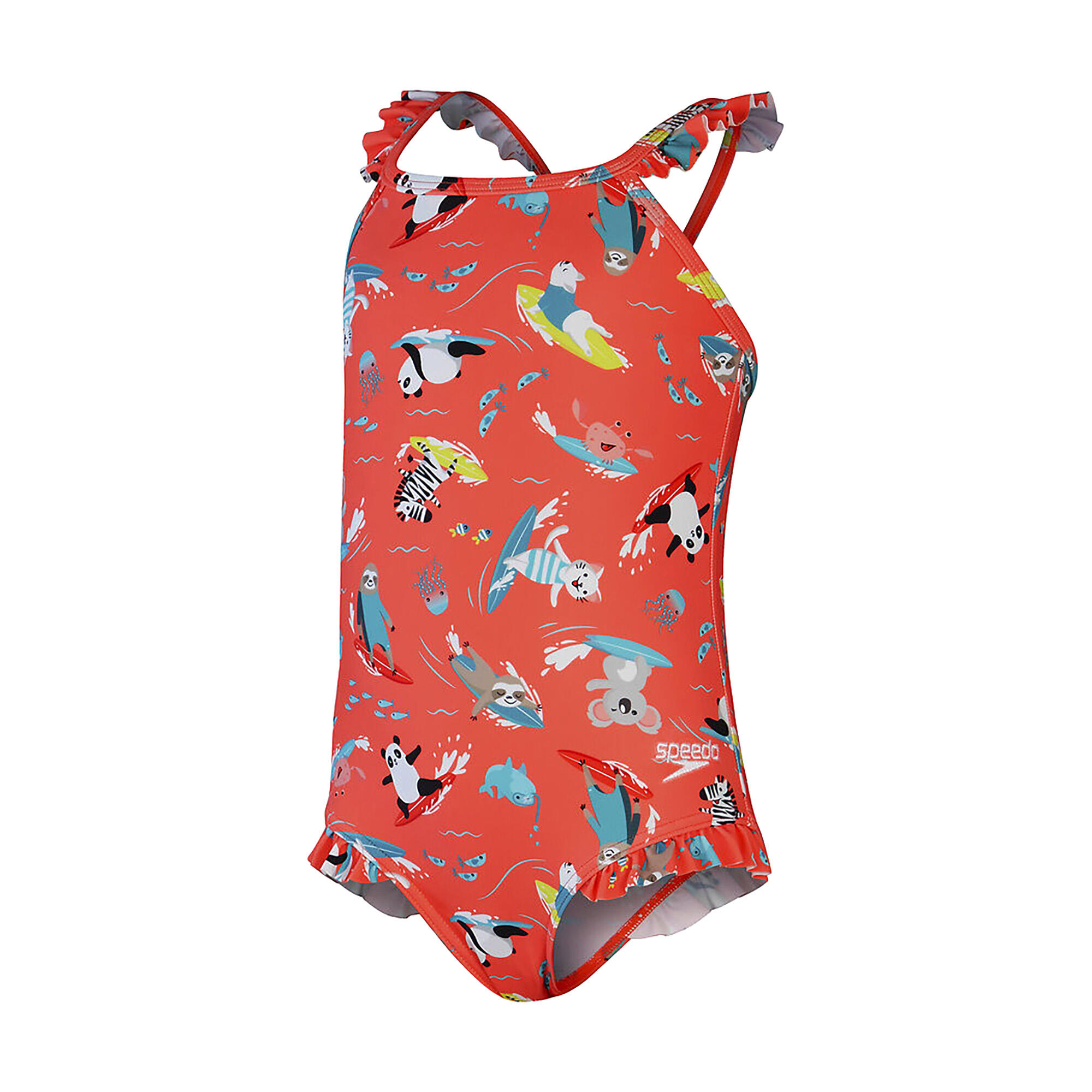 Speedo - Maillot De Bain Une Pièce Speedo Digital Frill Thinstrap Pour Enfants - Maillot De Bain 1 Pièce - Orange - Decathlon