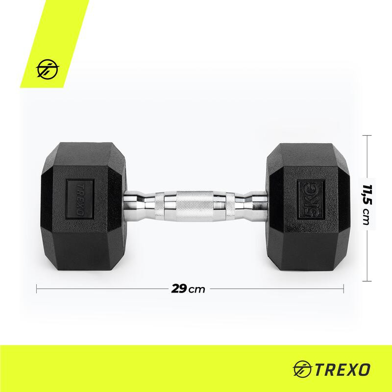 TREXO Hex HXD50 5 kg-os gumírozott súlyzók