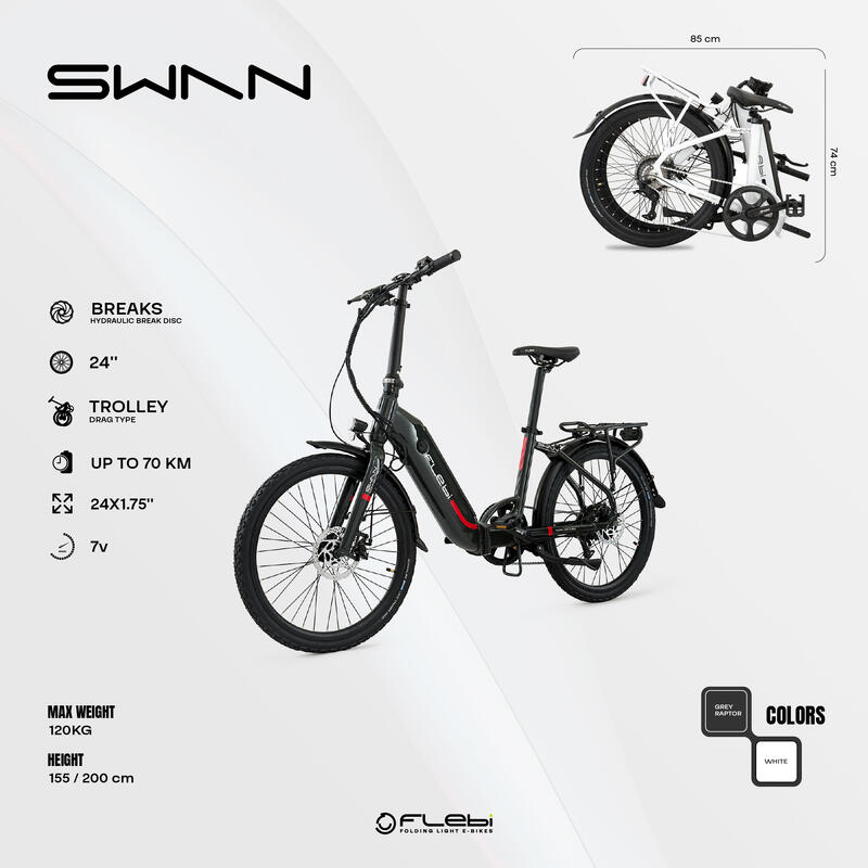 Összecsukható elektromos városi kerékpár Swan 24" fehér
