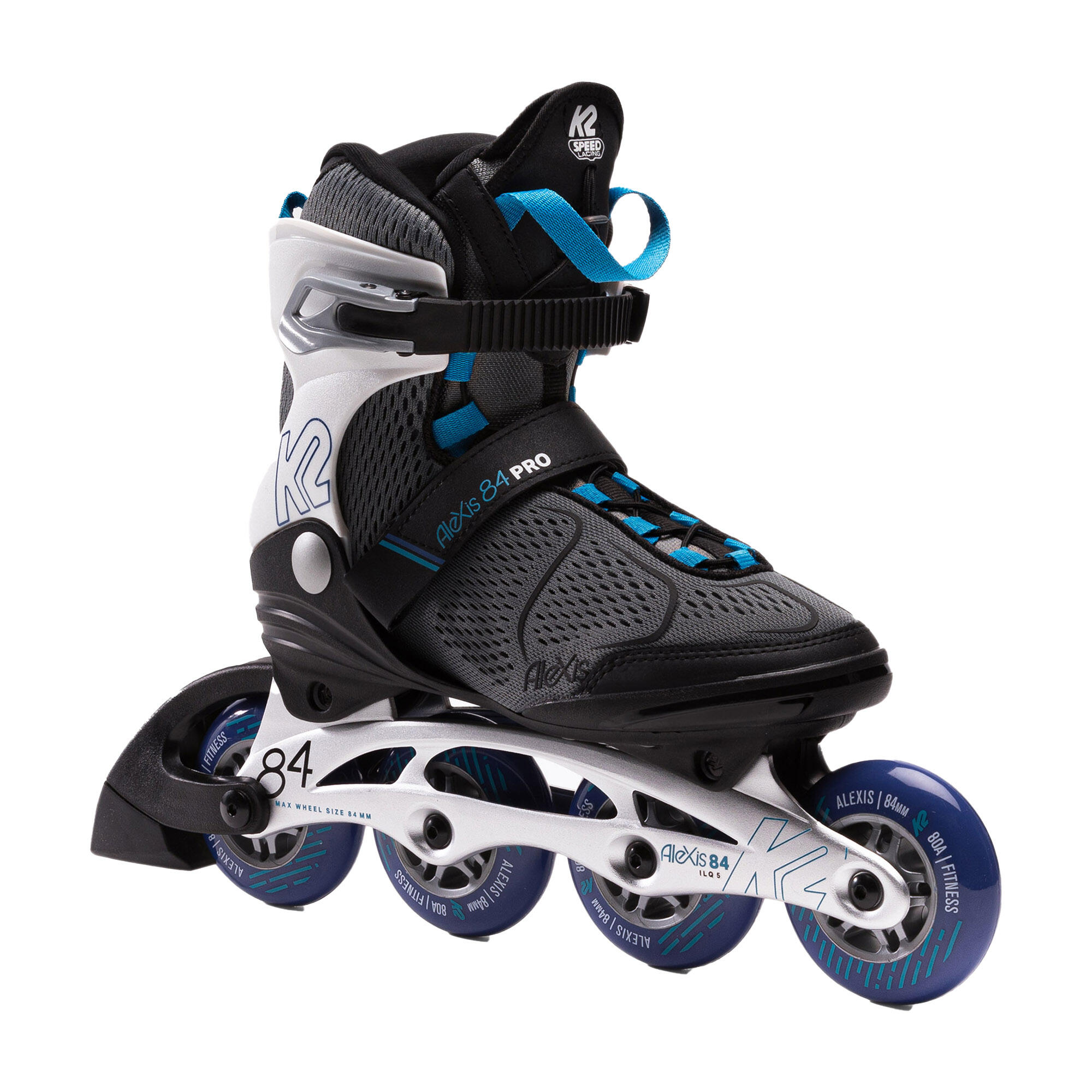 K2 Alexis 80 Alu Pattini In Linea Da Donna – Grigio/Ciano – Telaio Alluminio, Ruote 80mm, Softboot