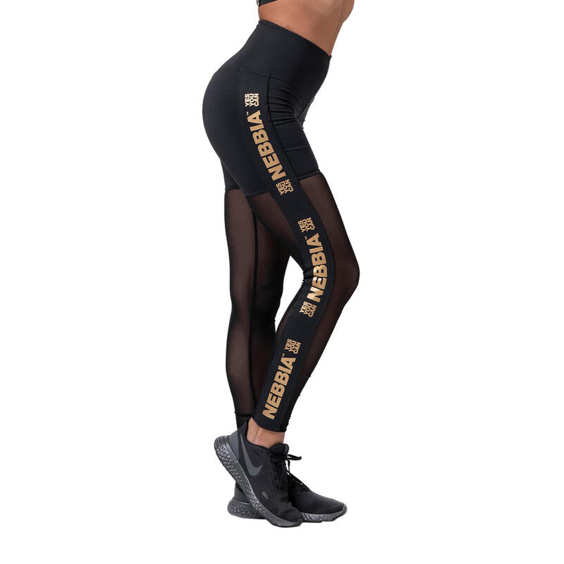 Leggings d'entraînement pour femmes NEBBIA Gold Mesh