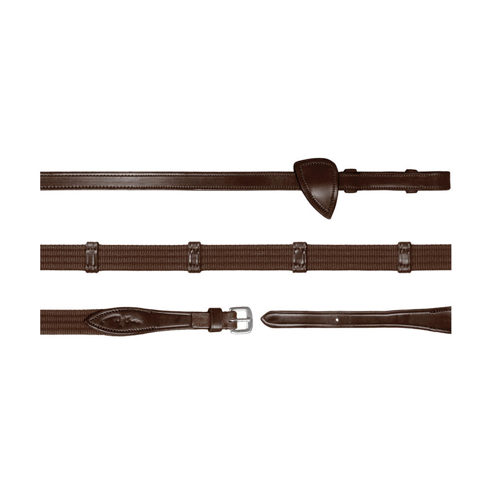 Leather and fabric horse reins with 9 retractors Dy'on 5/8