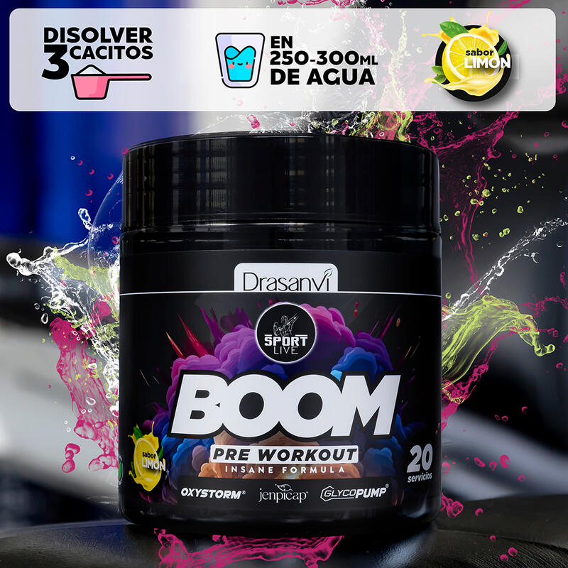 Pre Entreno BOOM Sport Live - Mejora rendimiento deportivo - Sabor Limón - 300gr