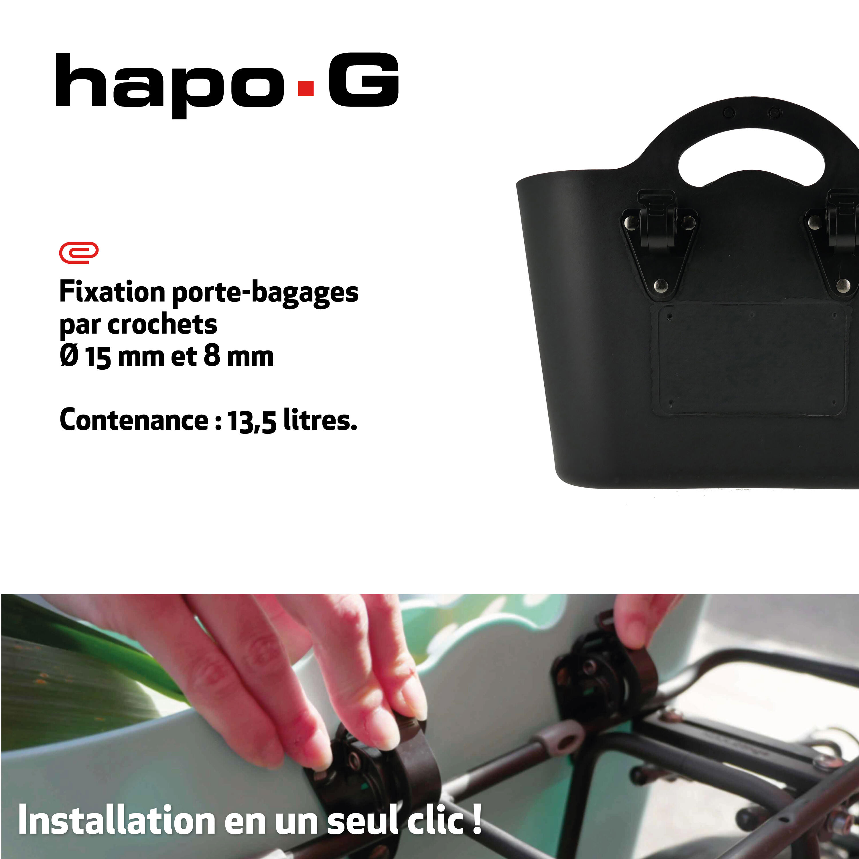 Корзина велосипедная на багажник Hapo-G Trendy One 13,5 л, чёрный — фото 3