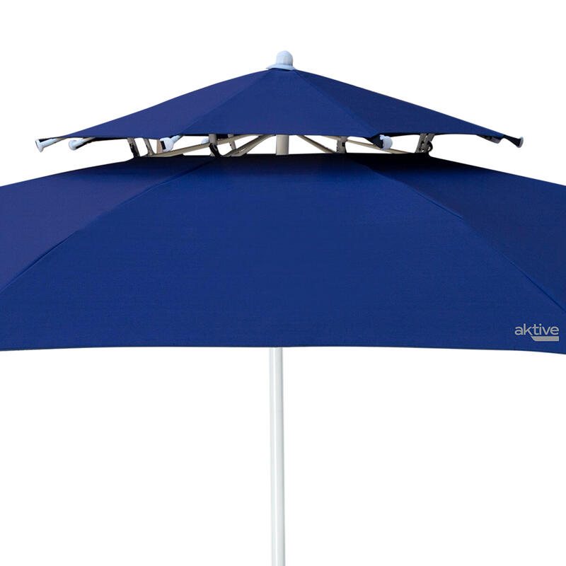 Guarda-sol à prova de vento azul com teto duplo de 280 cm e proteção UV30