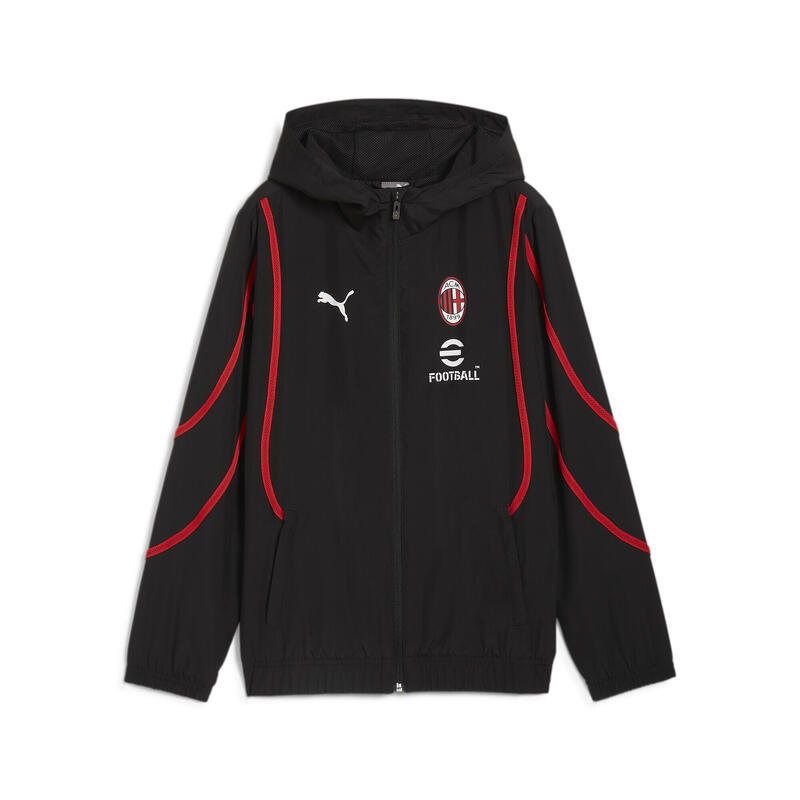 Giacca in tessuto pre-partita AC Milan per ragazzi PUMA Black For All Time Red