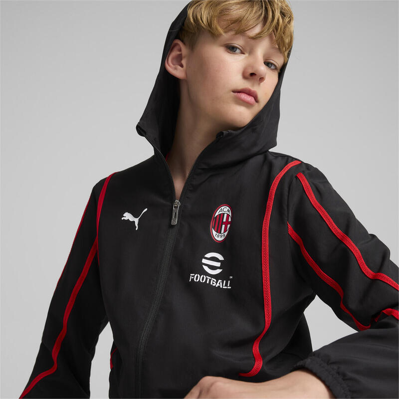 Jachetă țesă înainte de meci AC Milan pentru tineret PUMA Black For All Time Red