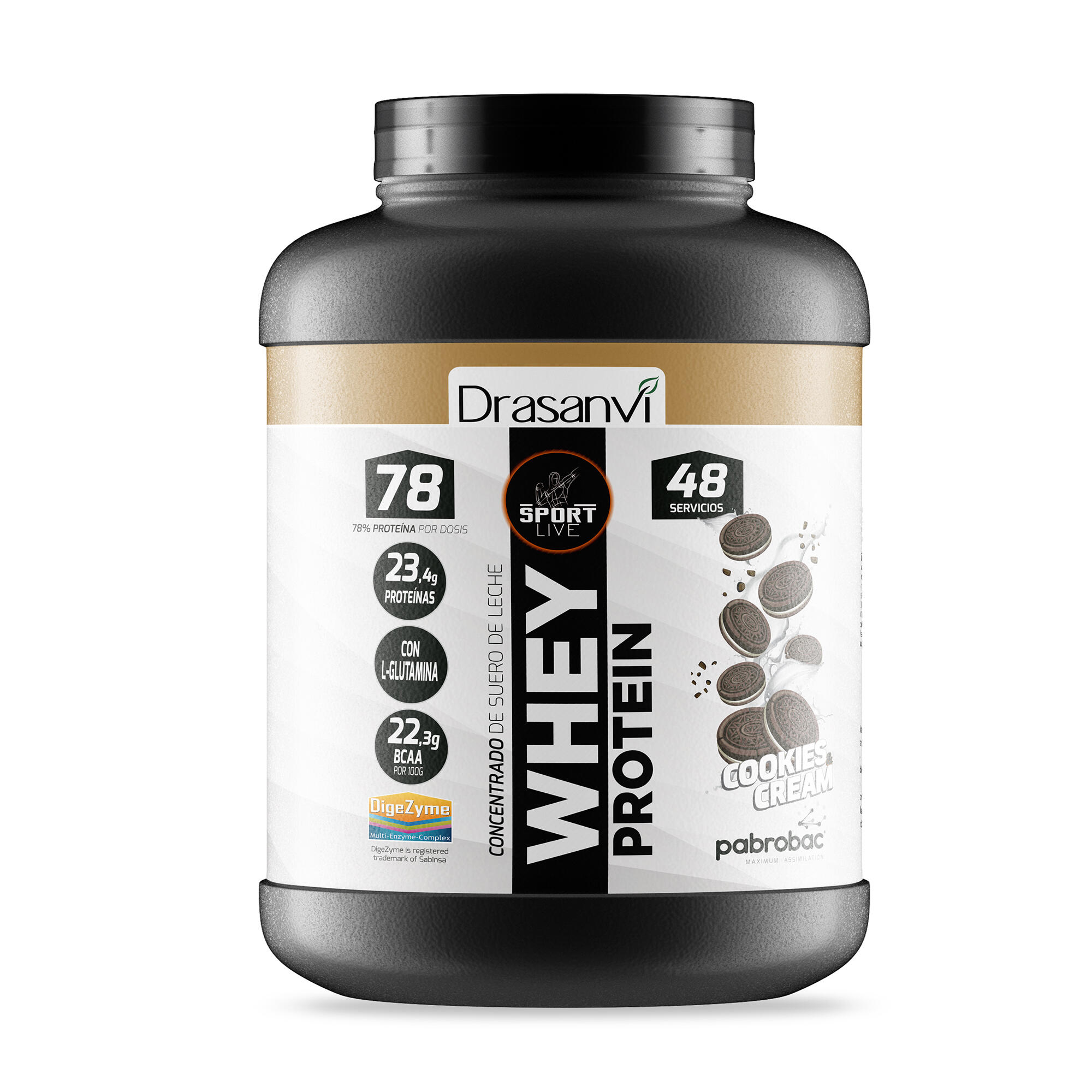 DRASANVI Whey Protein Concentrada Sport Live - Bolachas e creme - 1,45Kg - DRASANVI