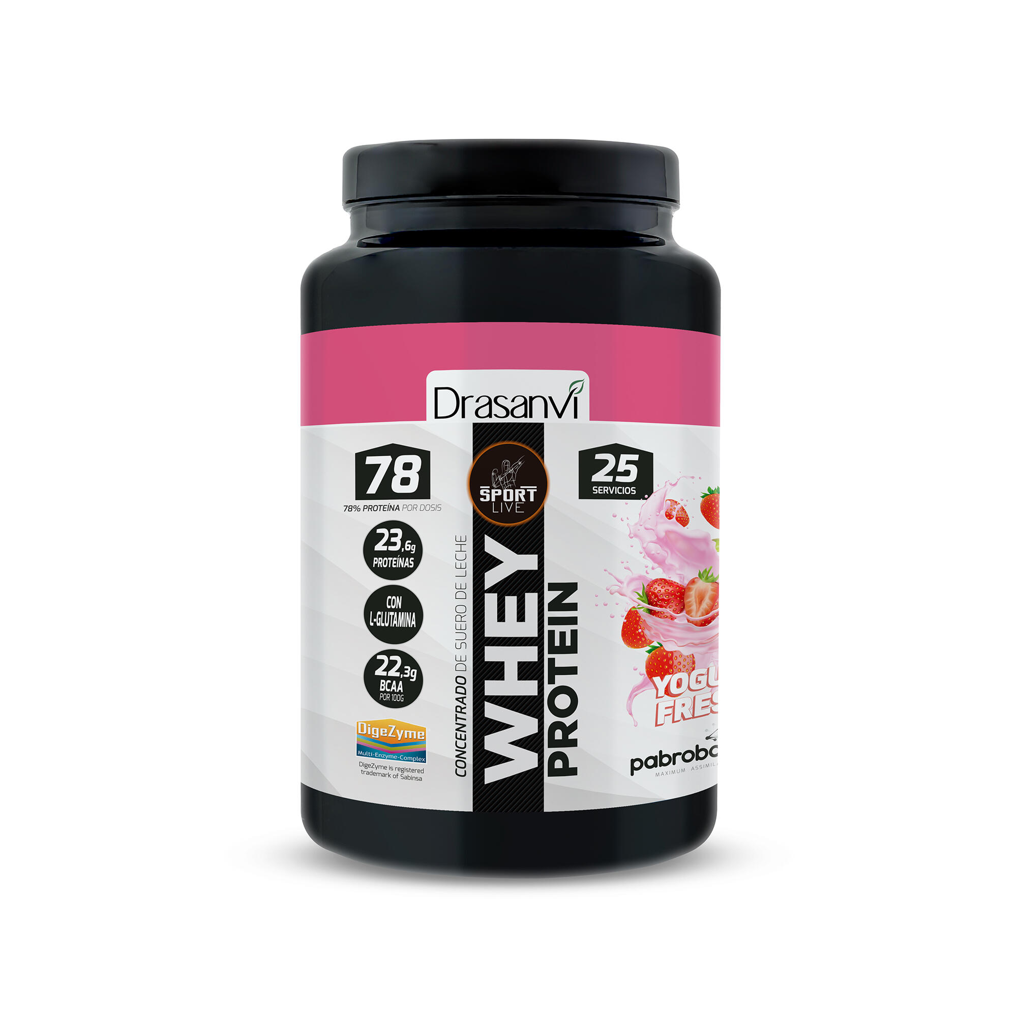 DRASANVI Whey Protein Concentrada Sport Live - Iogurte de Morango - 750Gr - DRASANVI