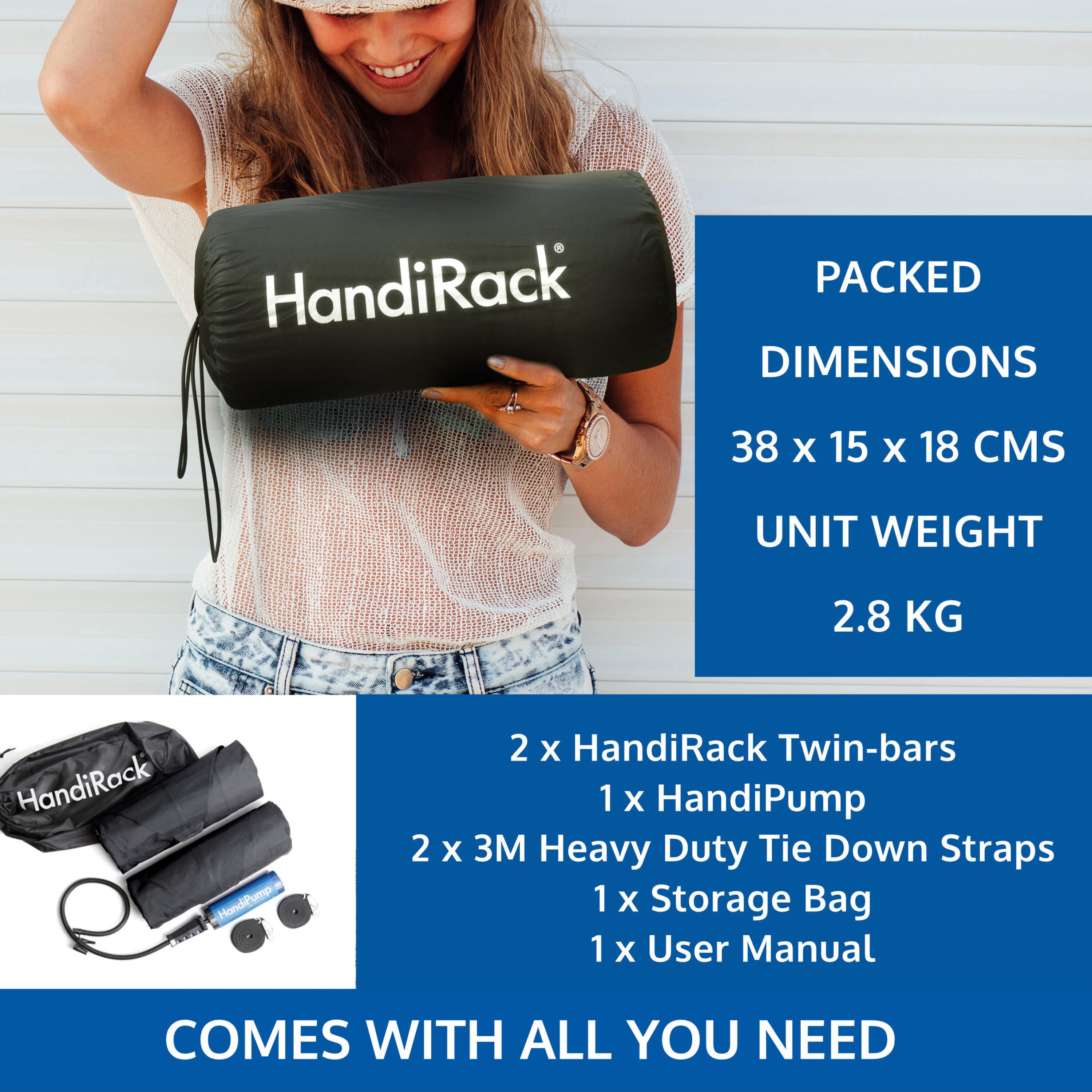HandiRack Multiuse Universal Inflatable Roof Rack For Kayaks, Canoes & Boards 6/8
