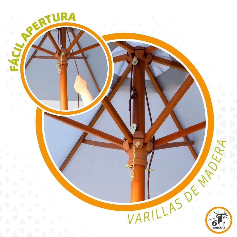 Parasol hexagonal 300 cm color antracita mástil madera Aktive 4/5