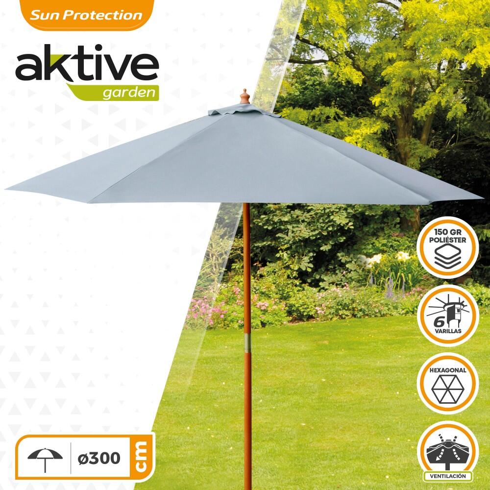 Parasol hexagonal 300 cm color antracita mástil madera Aktive 2/5