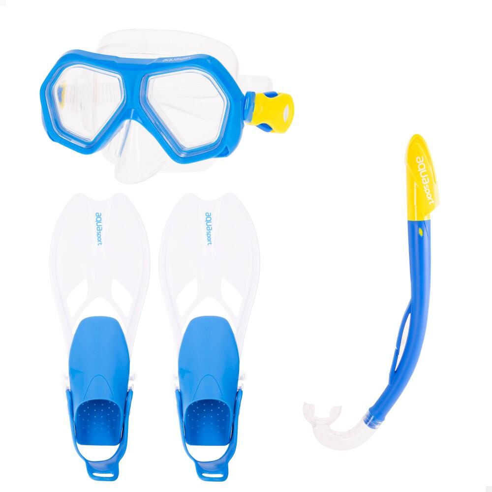 Aktive - Set Lunettes De Plongée Pour Enfants Avec Tube Et Palmes Taille 32-37 Aqua Sport - Kit De Snorkeling - Blanc|bleu - No Size - Decathlon