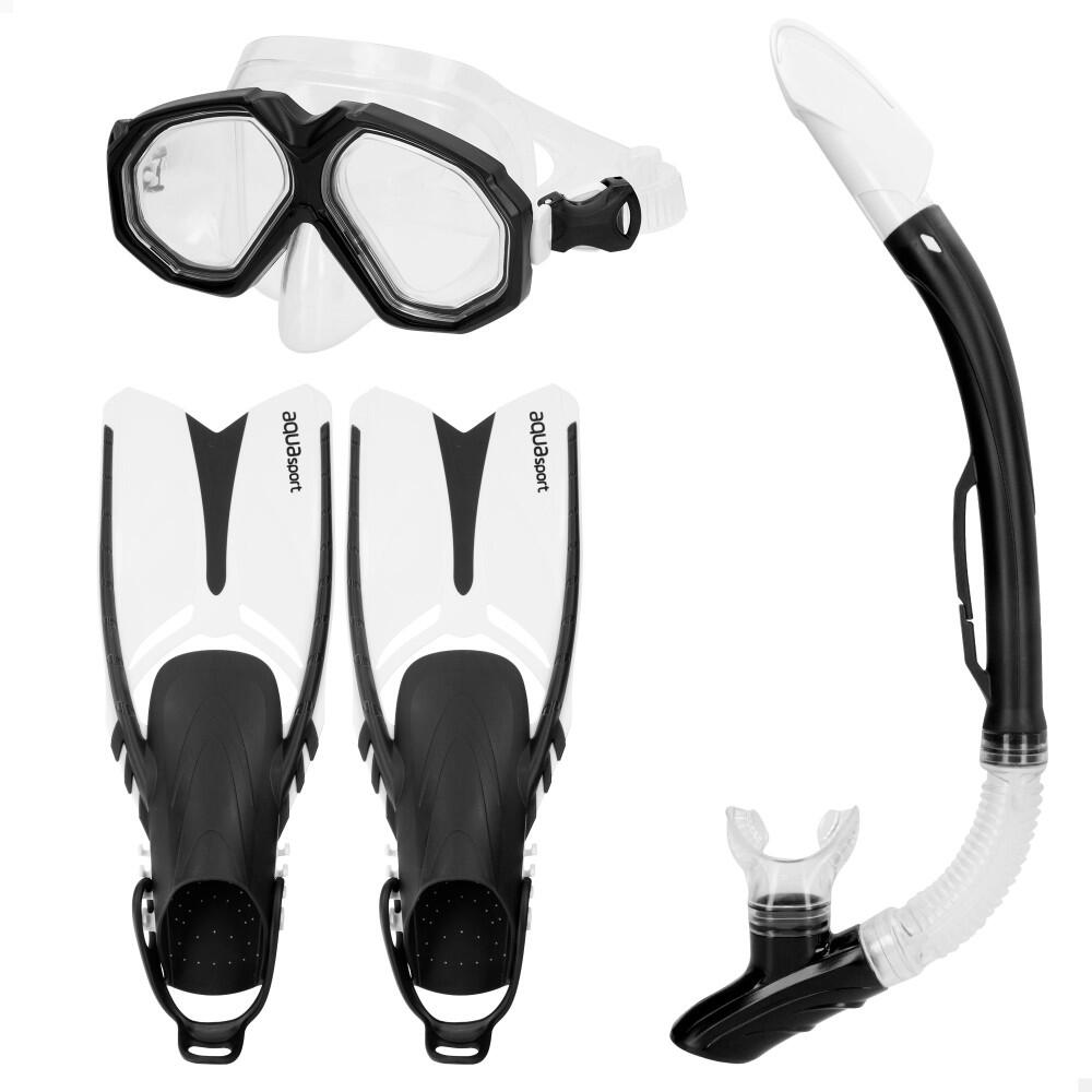 Aktive - Set Lunettes De Plongée Adulte Avec Tube Et Palmes Taille 42,5-47 Aqua Sport - Kit De Snorkeling - Blanc|noir - No Size - Decathlon