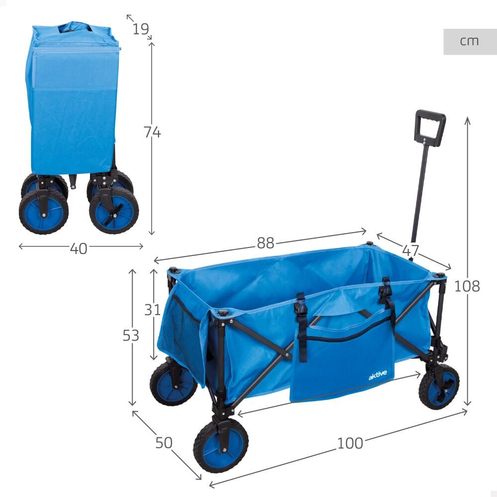 Aktive Chariot de plage pliable bleu avec roues 360 4/7
