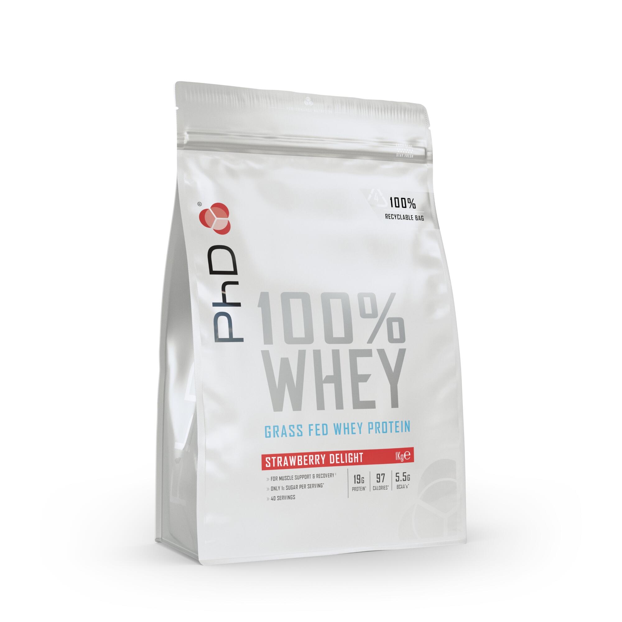 PHD NUTRITION PhD Nutrition | 100% Whey Powder | Strawberry Delight Flavour | 1kg