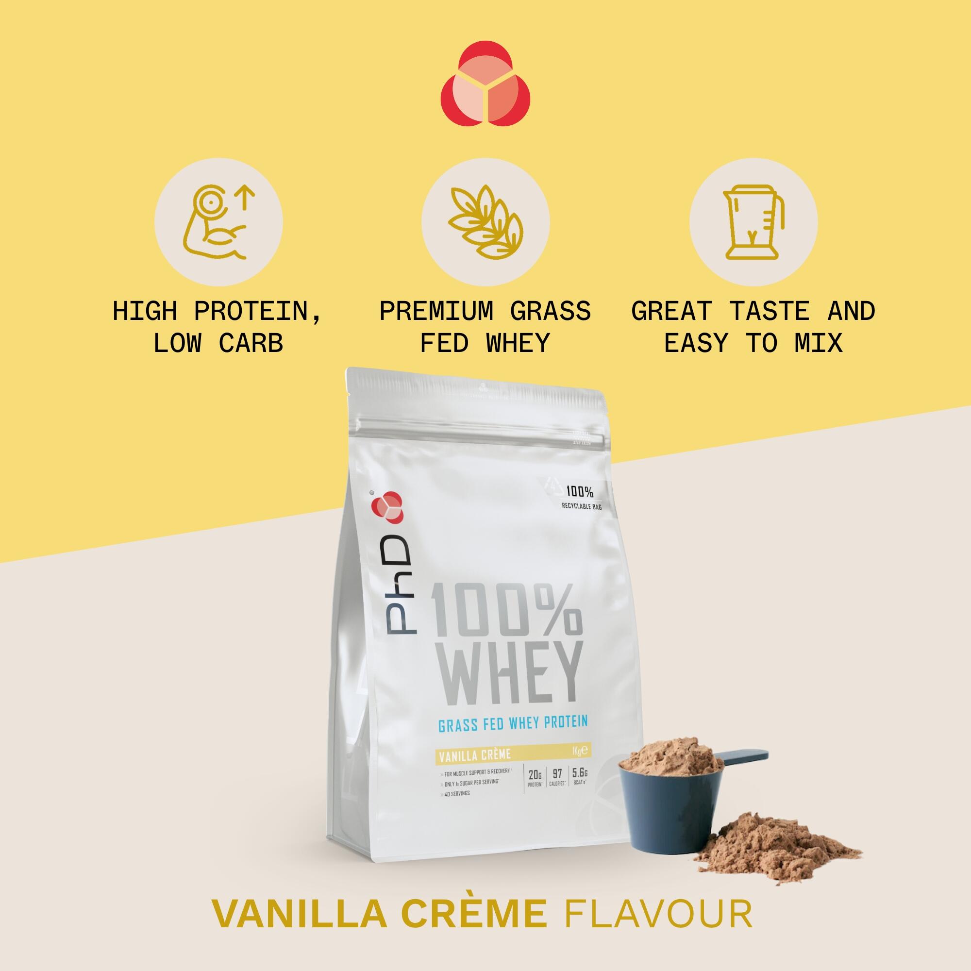 PhD Nutrition | 100% Whey Powder | Vanilla Creme Flavour | 1kg 4/5