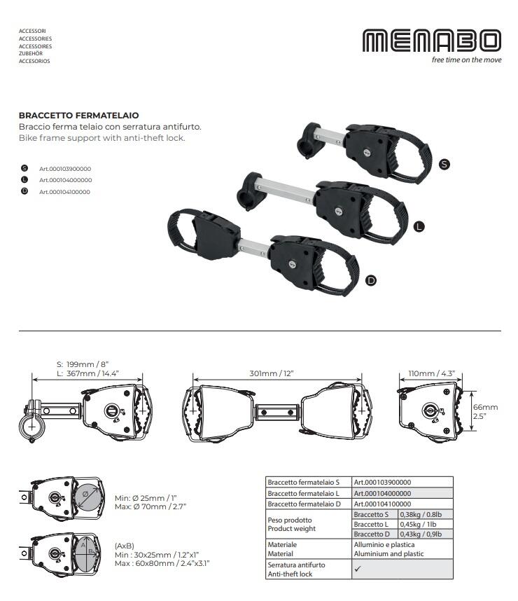 Kit 2 Braccetti Fermatelaio Corti per Portabici 6/6