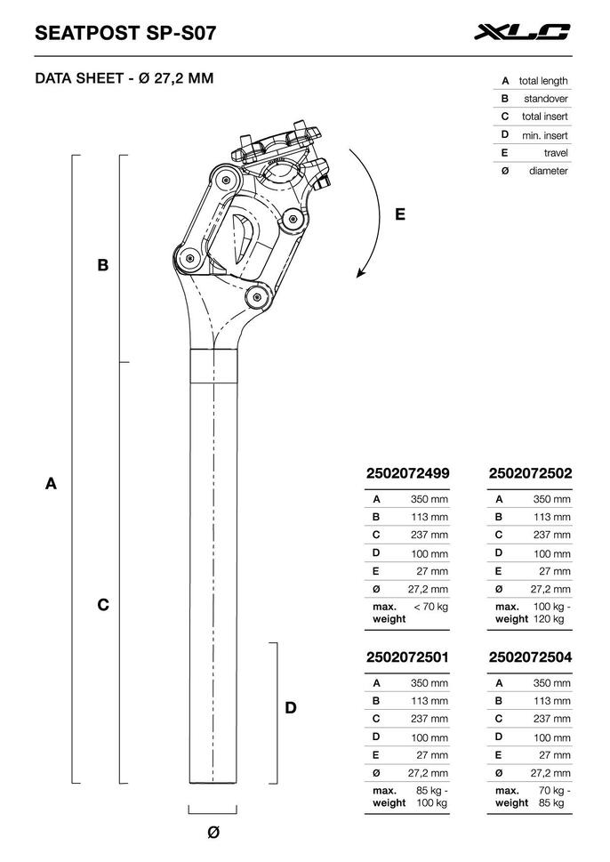 XLC Sztyca amortyzowana Comp SP-S07, Ø 30,9 mm, 350 mm, 85-100 kg