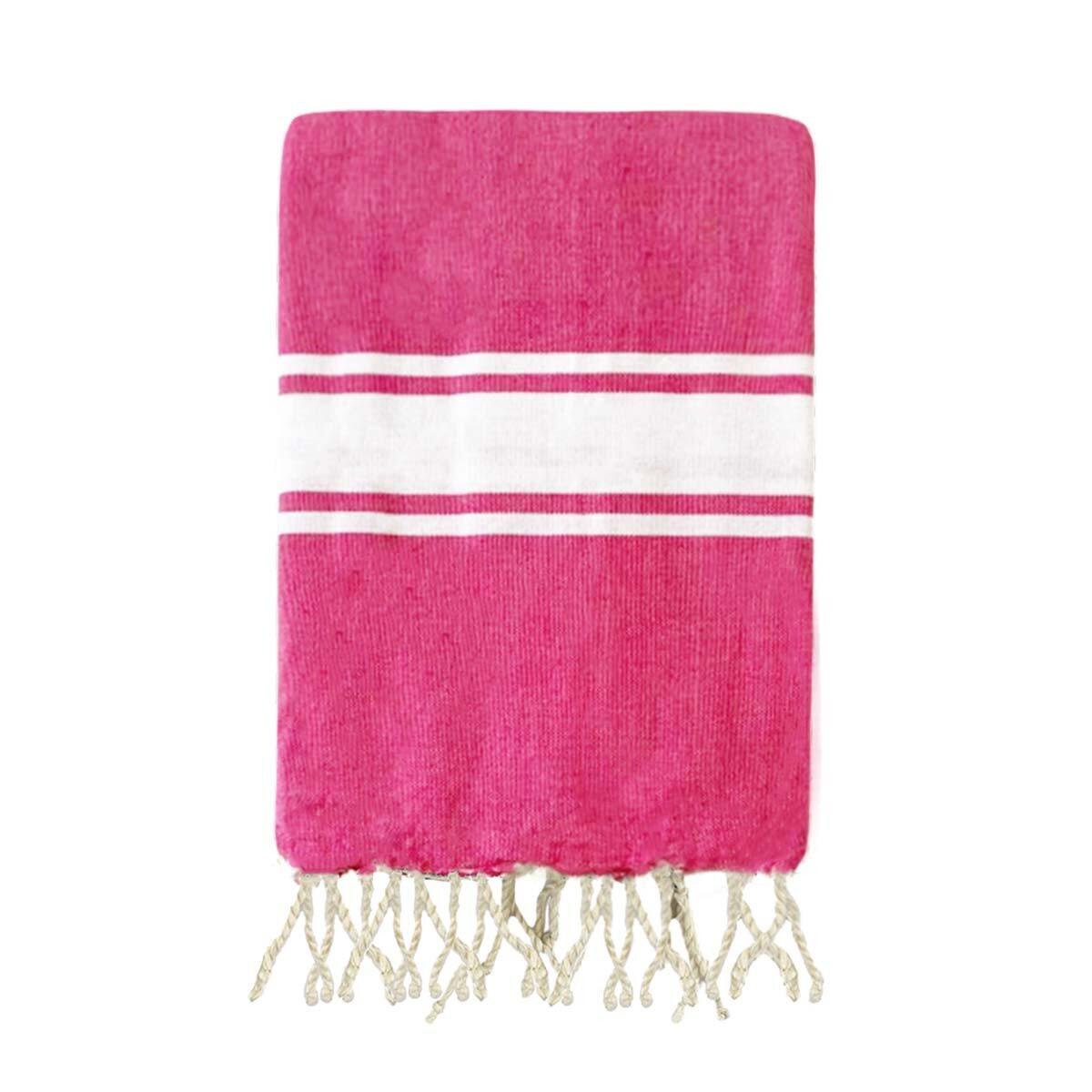 Le Comptoir De La Plage - Fouta Traditionnelle En Coton 200 X 200 Cm Unie À 3 Rayures - Serviette De Bain - Rose - 48 Xl - Decathlon
