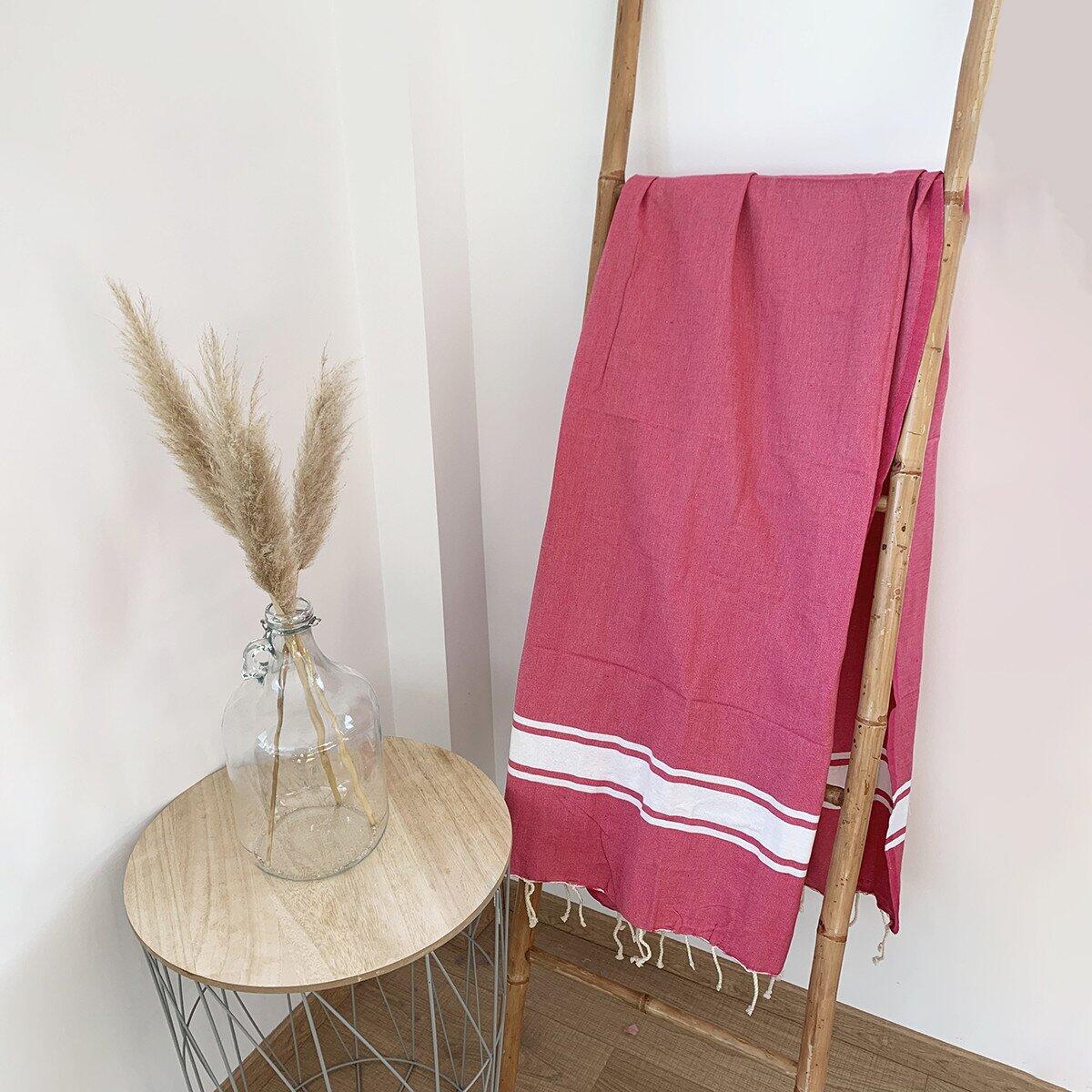 Traditioneller Baumwoll-Fouta 200 x 200 cm einfarbig mit 3 Streifen 2/3