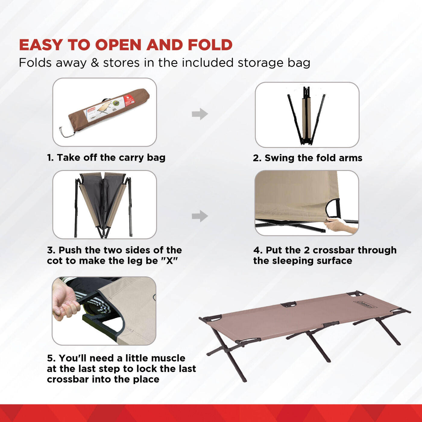 Trailhead Cot Camping Foldable Bed, Portable & Lightweight,Beige -  5