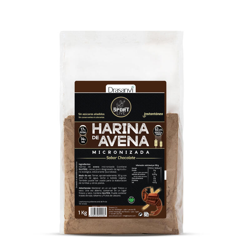 Harina Avena Sabor Chocolate Sport Live - Sin azúcares añadidos - 1Kg - DRASANVI