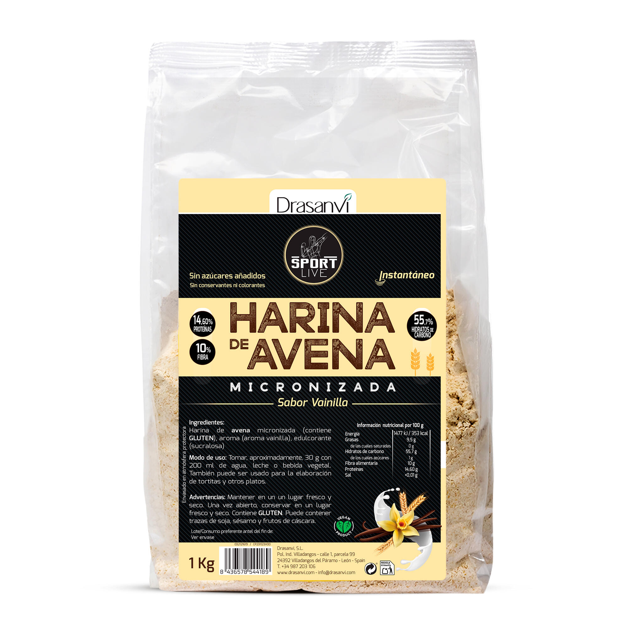DRASANVI Drasanvi - Harina de Avena Sport Live 1 kg - Harina de Avena