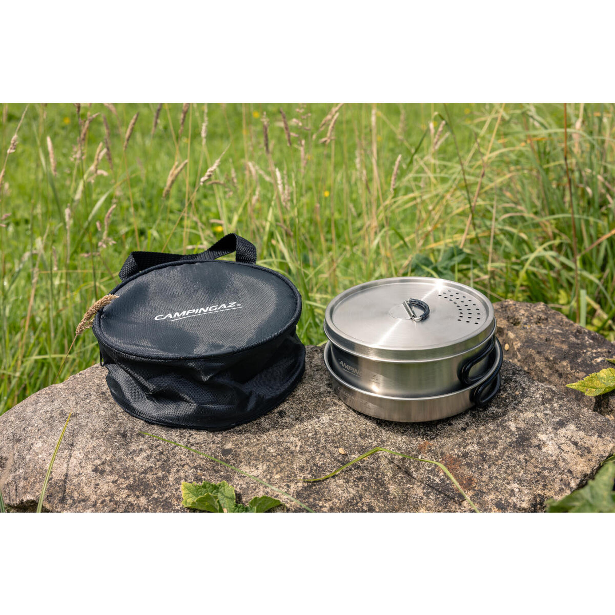 Trekking Kit stainless steel frying pan and saucepan CampinGaz