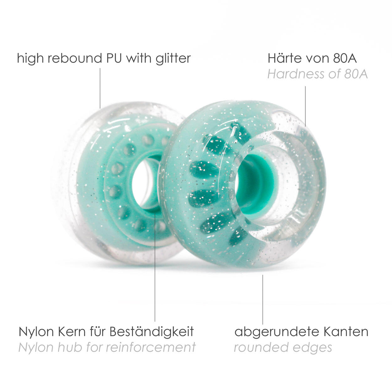 BTFL Roller Skate ROLLERS Set (4 pcs) - 62 x 38 mm - 80A - mint transparent 5/5