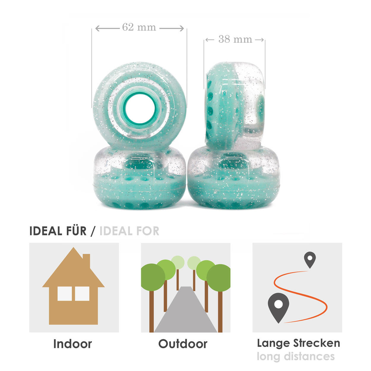 BTFL Roller Skate ROLLERS Set (4 pcs) - 62 x 38 mm - 80A - mint transparent 4/5