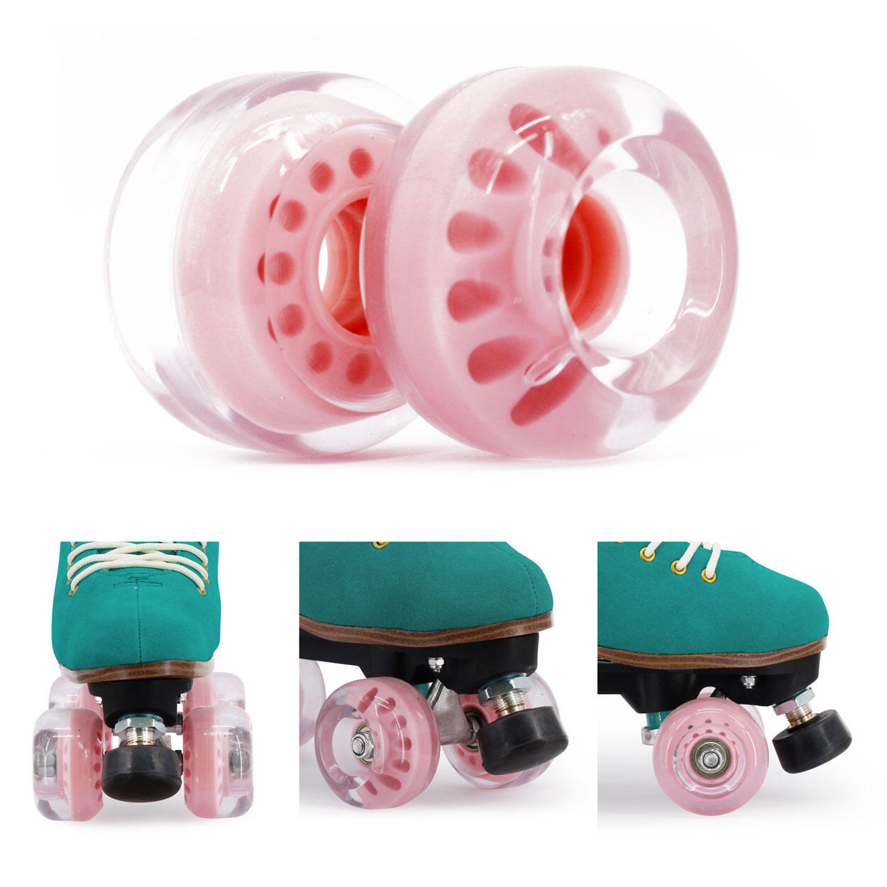 BTFL Rollschuh ROLLEN Set (4 Stk) - 62 x 38 mm - 80A - rosa transparent 3/7