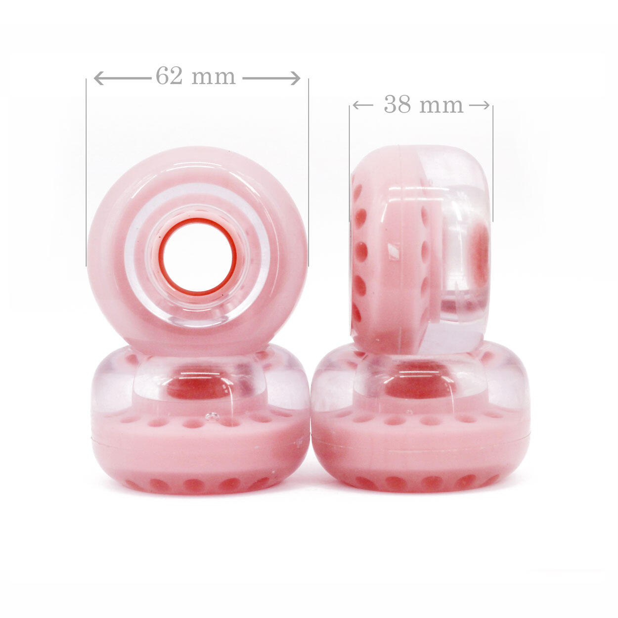 BTFL Rollschuh ROLLEN Set (4 Stk) - 62 x 38 mm - 80A - rosa transparent 4/7