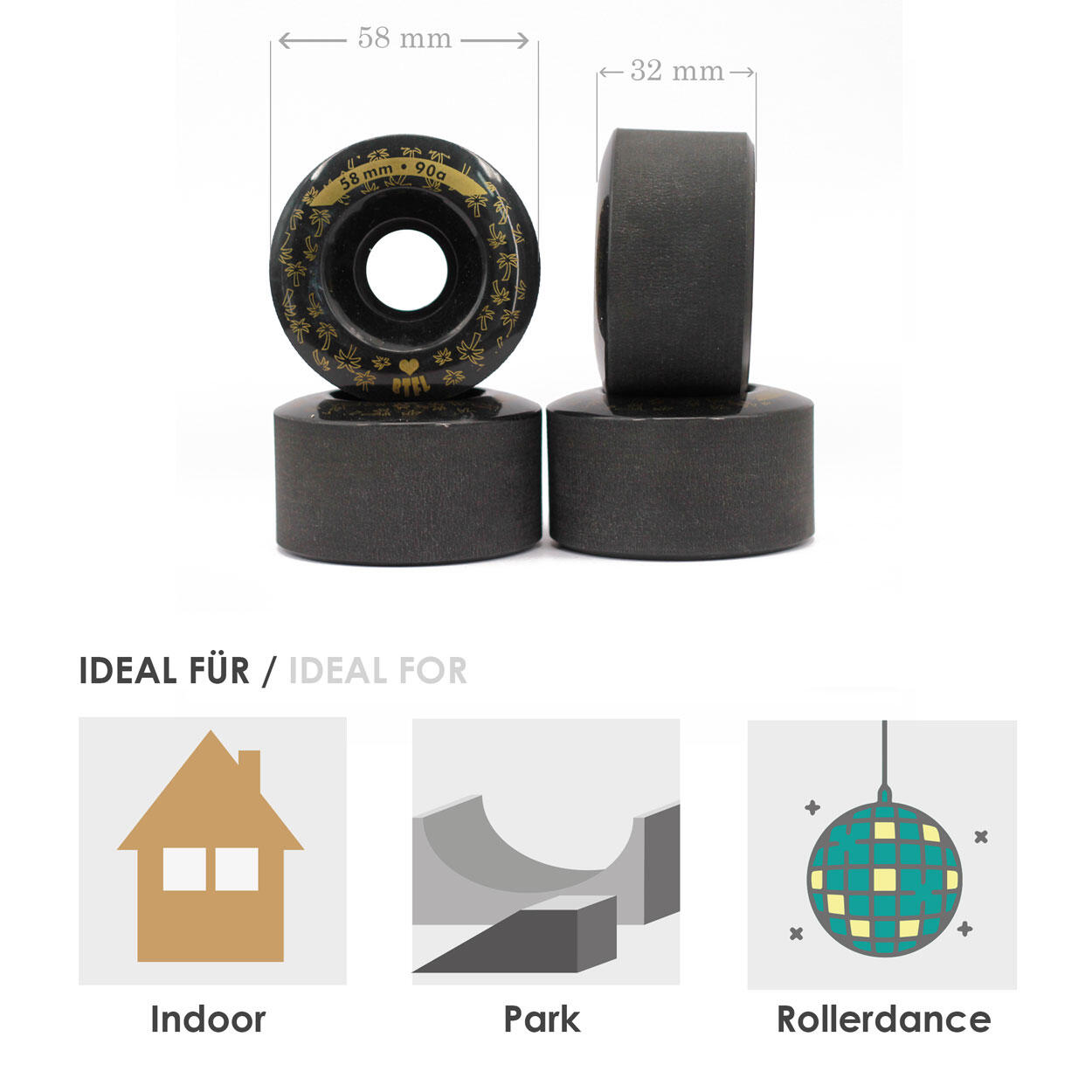 BTFL Roller Skates ROLLERS Set (4 pcs) - 58 x 32 mm - 90A - negro 5/6