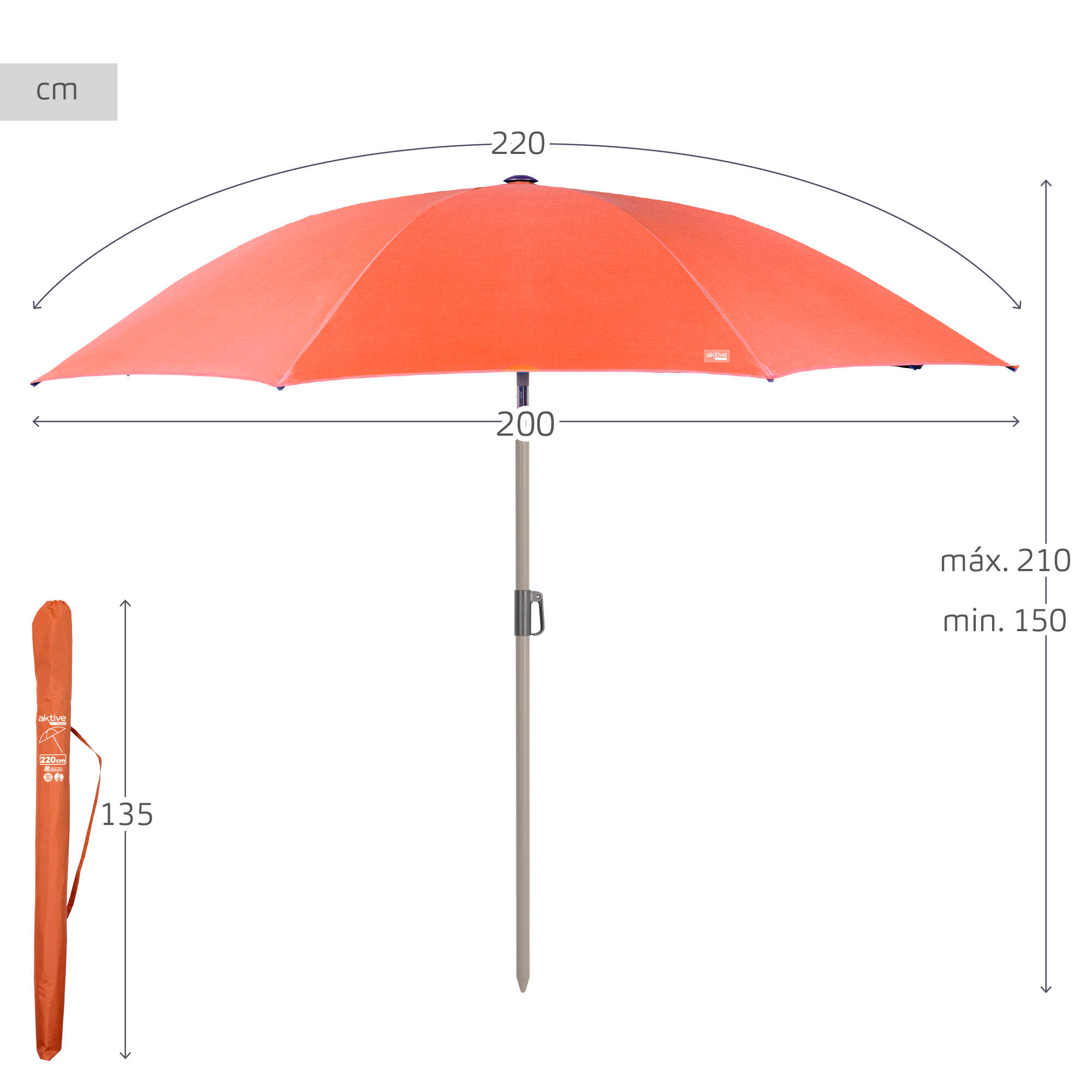 Aktive Grand parasol inclinable orange 220 cm UV50 4/7